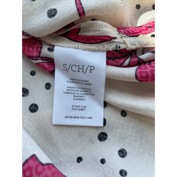 Cabi Boxy Top Size Small Floral Short Sleeve Pink Cream Polka Dot Spring Boho - Picture 7 of 9